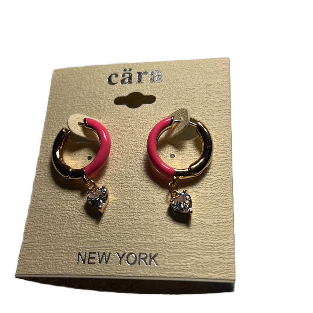 Nwt Cara Enamel Hoop With Crystal Drop Earrings 15$